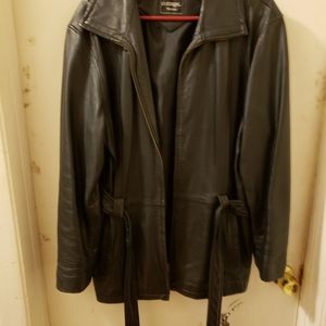 Plus size women's faux leather car coat. Zip front